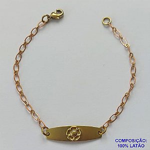 PULSEIRA NO BRUTO PRONTA PARA O BANHO(CX126) - (2790) PULSEIRA INFANTIL COM CHAPINHA FLOR 7X25MM - TAMANHO 15CM - PESO TOTAL 1,1GR - BRU15019