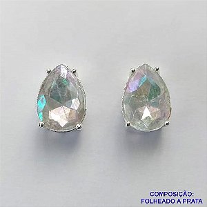 BRINCO FOLHEADA A PRATA COM 50 MILÉSIMOS + VERNIZ DIAMOND - BRINCO DE PINO BASE ALTA FUSÃO CRISTAL 10X14MM PRA455