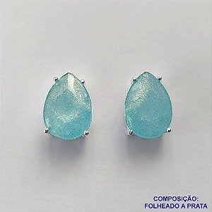 BRINCO FOLHEADA A PRATA COM 50 MILÉSIMOS + VERNIZ DIAMOND - BRINCO DE PINO BASE ALTA FUSÃO AZUL CLARO COM BRILHOS 10X14MM PRA457