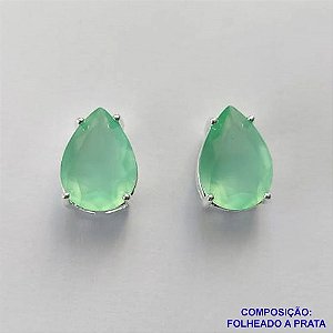 BRINCO FOLHEADA A PRATA COM 50 MILÉSIMOS + VERNIZ DIAMOND - BRINCO DE PINO BASE ALTA FUSÃO VERDE CLARO 10X14MM PRA459