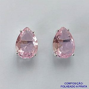BRINCO FOLHEADA A PRATA COM 50 MILÉSIMOS + VERNIZ DIAMOND - BRINCO DE PINO BASE ALTA FUSÃO ROSA 10X14MM PRA467