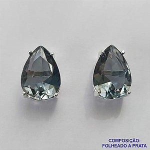 BRINCO FOLHEADA A PRATA COM 50 MILÉSIMOS + VERNIZ DIAMOND - BRINCO DE PINO BASE ALTA CINZA 10X14MM PRA471
