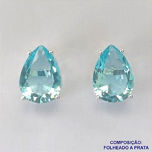 BRINCO FOLHEADA A PRATA COM 50 MILÉSIMOS + VERNIZ DIAMOND - BRINCO DE PINO BASE ALTA FUSÃO AZUL 10X14MM PRA474