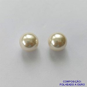 BRINCO FOLHEADO A OURO - BANHADO COM 5 MILÉSIMOS + VERNIZ DIAMOND(BR2255D) -  BRINCO DE PINO PÉROLA 11MM - OURO321