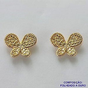 BRINCO FOLHEADO A OURO - BANHADO COM 5 MILÉSIMOS + VERNIZ DIAMOND(BRD9013) -  BRINCO DE PINO BORBOLETA 12MM - OURO324