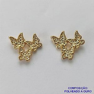BRINCO FOLHEADO A OURO - BANHADO COM 5 MILÉSIMOS + VERNIZ DIAMOND(BRD9020) -  BRINCO DE PINO BORBOLETAS 14MM - OURO326