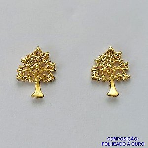 BRINCO FOLHEADO A OURO - BANHADO COM 5 MILÉSIMOS + VERNIZ DIAMOND -  BRINCO DE PINO ÁRVORE DA VIDA 9MM - OURO327