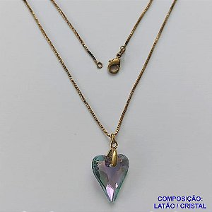 GARGANTILHA NO BRUTO PRONTA PARA O BANHO - GARGANTILHA COM CORRENTE VENEZIANA 45CM E PINGENTE CORAÇÃO CRISTAL LILÁS 14X17MM - PESO TOTAL 3,6GR - COMPOSIÇÃO: LATÃO / CRISTAL - BRU15038