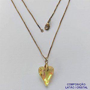 GARGANTILHA NO BRUTO PRONTA PARA O BANHO - GARGANTILHA COM CORRENTE VENEZIANA 45CM E PINGENTE CORAÇÃO CRISTAL AMARELA 14X17MM - PESO TOTAL 3,6GR - COMPOSIÇÃO: LATÃO / CRISTAL - BRU15039