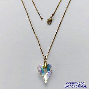 GARGANTILHA NO BRUTO PRONTA PARA O BANHO - GARGANTILHA COM CORRENTE VENEZIANA 45CM E PINGENTE CORAÇÃO CRISTAL / LILÁS  14X17MM - PESO TOTAL 3,6GR - COMPOSIÇÃO: LATÃO / CRISTAL - BRU15041
