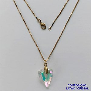 GARGANTILHA NO BRUTO PRONTA PARA O BANHO - GARGANTILHA COM CORRENTE VENEZIANA 45CM E PINGENTE CORAÇÃO CRISTAL / LILÁS  14X17MM - PESO TOTAL 3,6GR - COMPOSIÇÃO: LATÃO / CRISTAL - BRU15042