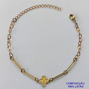 PULSEIRA NO BRUTO PRONTA PARA O BANHO -  (CX.129) PULSEIRA COM TREVO TIPO VAN CLEEF 18CM - PESO TOTAL 1,9GR - COMPOSIÇÃO: LATÃO - BRU15048