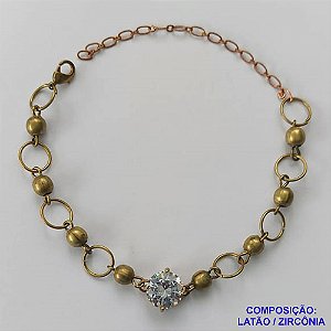 PULSEIRA NO BRUTO PRONTA PARA O BANHO -  (CX.129)  PULSEIRA COM ELOS E ESFERAS E PINGENTE EM ZIRCÔNIA 10X10MM - TAMANHO: 18CM - PESO TOTAL 6,1GR - COMPOSIÇÃO: LATÃO / ZIRCÔNIA - BRU15050