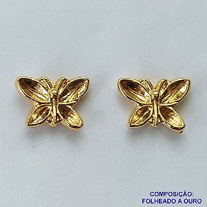 BRINCO FOLHEADO A OURO - BANHADO COM 5 MILÉSIMOS + VERNIZ DIAMOND - BRINCO DE PINO BORBOLETA 12MM - OURO341