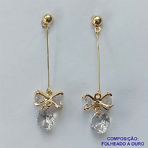 BRINCO FOLHEADO A OURO - BANHADO COM 5 MILÉSIMOS + VERNIZ DIAMOND - BRINCO DE PINO BOLINHA COM FIO E ZIRCÔNIAS 12MM - OURO351
