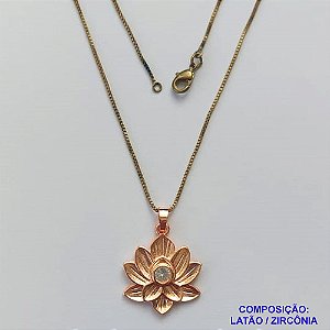 GARGANTILHA NO BRUTO PRONTA PARA O BANHO - (CX.131)  (CRIS) GARGANTILHA COM CORRENTE VENEZIANA 45CM E PINGENTE FLOR COM ZIRCÔNIA 20MM - PESO TOTAL 3,1GR - COMPOSIÇÃO: LATÃO / ZIRCÔNIA - BRU15053