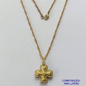 GARGANTILHA NO BRUTO PRONTA PARA O BANHO - (3.122) GARGANTILHA COM CORRENTE SINGAPURA 45CM E PINGENTE CRUCIFIXO DUPLO 17MM - PESO TOTAL 2GR - COMPOSIÇÃO: 100% LATÃO - BRU15060
