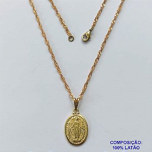 GARGANTILHA NO BRUTO PRONTA PARA O BANHO - GARGANTILHA COM CORRENTE SINGAPURA 45CM (318) E PINGENTE NOSSA SRA DAS GRAÇAS 17MM - PESO: 1,7GR - COMPOSIÇÃO: 100% LATÃO - BRU15065