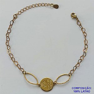 PULSEIRA NO BRUTO PRONTA PARA O BANHO - (5329) PULSEIRA 17CM COM PINGENTE REDONDO COM GATINHO E FRASE MEU FILHO DE 4 PATAS 12MM - PESO: 2GR - COMPOSIÇÃO: 100% LATÃO - BRU15066