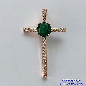 PINGENTE NO BRUTO PRONTO PARA O BANHO - (CX37) PINGENTE CRUCIFIXO CRAVEJADO EM MICROS ZIRCÔNIAS CRISTAIS E ZIRCÔNIA VERDE ESCURA -  COMPOSIÇÃO: LATÃO / ZIRCÔNIA - TAMANHO 23X37MM - PESO TOTAL 2,8GR - BRU15067