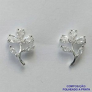 BRINCO FOLHEADA A PRATA COM 50 MILÉSIMOS + VERNIZ DIAMOND - BRINCO DE PINO FLOR COM ZIRCÔNIAS 10MM PRA489