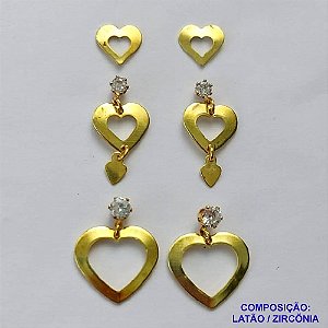 BRINCO NO BRUTO PRONTO PARA O BANHO - TRIO DE PINO TAMANHOS 1MM  8/10/15MM  CORAÇÃO COM ZIRCÔNIA PESO TOTAL 4,4GR - BRU15070