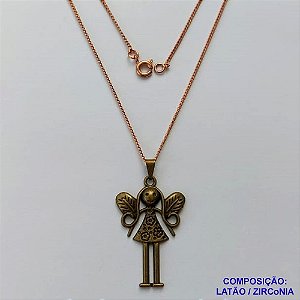 GARGANTILHA NO BRUTO PRONTO PARA O BANHO(CX127) - GARGANTILHA COM CORRENTE 50CM - PINGENTE BONEQUINHA 23X35MM - PESO TOTAL 4,5GR - BRU15080