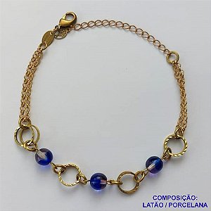 PULSEIRA NO BRUTO PRONTO PARA O BANHO(CX127) - PULSEIRA COM ARGOLAS VAZADAS E PEDRAS DE PORCELANA  - TAMANHO 17CM - PESO 7,0GR  + EXTENSOR - BRU15083