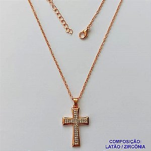 GARGANTILHA NO BRUTO PRONTO PARA O BANHO(CX127) - GARGANTILHA COM CORRENTE CADEADO 45CM - PINGENTE CRUCIFIXO COM MICRO ZIRCÔNIAS 3X13MM - PESO TOTAL 3,8GR - BRU15084