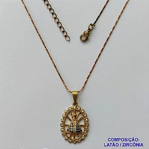 GARGANTILHA NO BRUTO PRONTO PARA O BANHO(CX127) - GARGANTILHA COM CORRENTE L -11 40CM - PINGENTE NOSSA SENHORA APARECIDA  COM MICRO ZIRCÔNIAS 14X21MM - PESO TOTAL 3,3GR - BRU15086