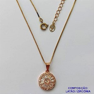 GARGANTILHA NO BRUTO PRONTO PARA O BANHO(CX128) - GARGANTILHA COM CORRENTE VENEZIANA 45CM - PINGENTE COM MICRO ZIRCÔNIAS 13MM - PESO TOTAL 3,5GR - BRU15087