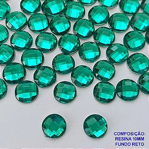 ACESSÓRIO NO BRUTO PRONTO PARA O BANHO - RESINA REDONDA FUNDO RETO 10MM VERDE PARA BASE CHATÃO - PESO 0,3GR - COMPOSIÇÃO: RESINA (PEÇA VENDIDA POR UNIDADE) - BRU0003064