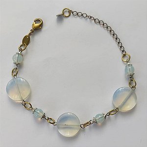 PULSEIRA NO BRUTO PRONTO PARA O BANHO -  (CX.130)  PULSEIRA COM PEDRAS NATURAIS OPALA 17CM - COMPOSIÇÃO: LATÃO / PEDRA NATURAL - PESO TOTAL 10,9GR - BRU15099