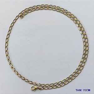 CORRENTE NO BRUTO PRONTA PARA O BANHO - CORRENTE EM LATÃO (M188)- TAMANHO 70CM - LARGURA 3MM - FECHO LAGOSTA - PESO 7,3GR - COMPOSIÇÃO: 100% LATÃO - BRU15106