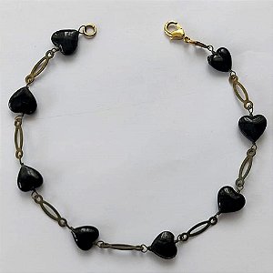 PULSEIRA NO BRUTO PRONTA PARA O BANHO - (CX.04)  PULSEIRA CORAÇÕES PRETOS 17CM - PESO 3,8GR - COMPOSIÇÃO: 100% LATÃO - BRU15112