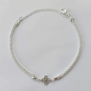 PULSEIRA FOLHEADA A PRATA COM 50 MILÉSIMOS + VERNIZ DIAMOND - PULSEIRA TODA EM ZIRCÔNIA 18CM + EXTENSOR E PINGENTE TREVO TIPO VAN CLEEF 10MM  PRA500