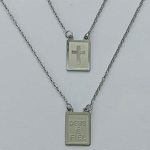 ESCAPULÁRIO EM AÇO INOXIDÁVEL -  ESCAPULÁRIO DEUS É FIEL E CRUCIFIXO - TAMANHO: 60CM - COMPOSIÇÃO: AÇO INOXIDÁVEL - AÇO2067