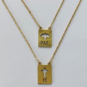 ESCAPULÁRIO EM AÇO INOXIDÁVEL -  ESCAPULÁRIO DOURADO FÉ E ESPÍRITO SANTO - TAMANHO: 60CM - COMPOSIÇÃO: AÇO INOXIDÁVEL - AÇO2071