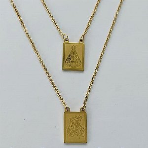 ESCAPULÁRIO EM AÇO INOXIDÁVEL -  ESCAPULÁRIO DOURADO SÃO JORGE E NOSSA SENHORA APARECIDA - TAMANHO: 60CM - COMPOSIÇÃO: AÇO INOXIDÁVEL - AÇO2075
