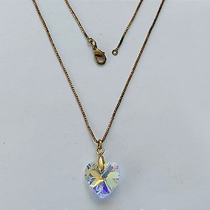 GARGANTILHA NO BRUTO PRONTA PARA O BANHO - GARGANTILHA COM CORRENTE VENEZIANA 45CM E PINGENTE CORAÇÃO EM RESINA 14X14MM - PESO 3,2GR - BRU15183