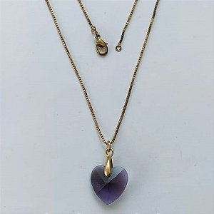 GARGANTILHA NO BRUTO PRONTA PARA O BANHO - GARGANTILHA COM CORRENTE VENEZIANA 45CM E PINGENTE CORAÇÃO EM RESINA ROXA 14X14MM - PESO 3,2GR - BRU15185