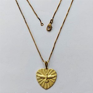 GARGANTILHA NO BRUTO PRONTA PARA BANHO - GARGANTILHA COM CORRENTE VENEZIANA 45CM (5538) PINGENTE CORAÇÃO COM ESPÍRITO SANTO 17MM - COMPOSIÇÃO: 100% LATÃO - PESO 3GR - BRU15187