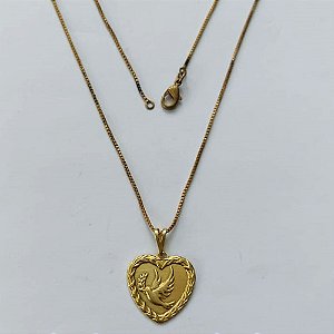GARGANTILHA NO BRUTO PRONTA PARA BANHO - GARGANTILHA COM CORRENTE VENEZIANA 45CM (4997) PINGENTE CORAÇÃO COM ESPÍRITO SANTO 17MM - COMPOSIÇÃO: 100% LATÃO - PESO 3GR - BRU15188