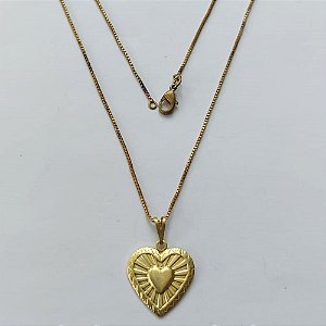 GARGANTILHA NO BRUTO PRONTA PARA BANHO - GARGANTILHA COM CORRENTE VENEZIANA 45CM (5581) PINGENTE CORAÇÃO 17MM - COMPOSIÇÃO: 100% LATÃO - PESO 3GR - BRU15190