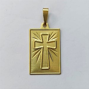 PINGENTE NO BRUTO PRONTA PARA BANHO - (E3362) PINGENTE RETANGULAR CRUCIFIXO 18X25MM - COMPOSIÇÃO: 100% LATÃO - PESO 1,9GR - BRU15194