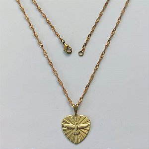 GARGANTILHA NO BRUTO PRONTA PARA BANHO - GARGANTILHA COM CORRENTE SINGAPURA 45CM (5538) PINGENTE CORAÇÃO ESPÍRITO SANTO 17MM - COMPOSIÇÃO: 100% LATÃO - PESO 3,4GR - BRU15197