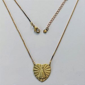 GARGANTILHA NO BRUTO PRONTA PARA BANHO - GARGANTILHA COM CORRENTE VENEZIANA 45CM (5580) PINGENTE CORAÇÃO NOSSA SRA APARECIDA 17MM - COMPOSIÇÃO: 100% LATÃO - PESO 3,2GR - BRU15200