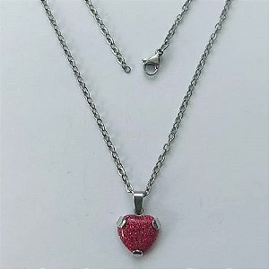GARGANTILHA EM AÇO INOXIDÁVEL - (AÇO03) GARGANTILHA COM CORRENTE 50CM E PINGENTE CORAÇÃO EM CRISTAL COM GLITTER ROSA 12MM - COMPOSIÇÃO: AÇO INOXIDÁVEL - AÇO2088