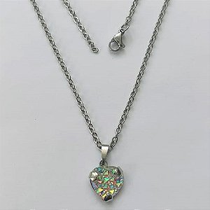 GARGANTILHA EM AÇO INOXIDÁVEL - (AÇO03) GARGANTILHA COM CORRENTE 50CM E PINGENTE CORAÇÃO EM CRISTAL COM GLITTER 12MM - COMPOSIÇÃO: AÇO INOXIDÁVEL - AÇO2093