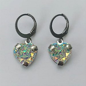 BRINCO EM AÇO INOXIDÁVEL -  - (CX.75)  BRINCOS ARGOLINHA DE PRESSÃO COM CORAÇÃO EM CRISTAL COM GLITTER 12MM - COMPOSIÇÃO: AÇO INOXIDÁVEL - AÇO2094
